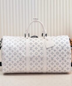 Monogram Shadow Keepall Bandouliere 50 In White