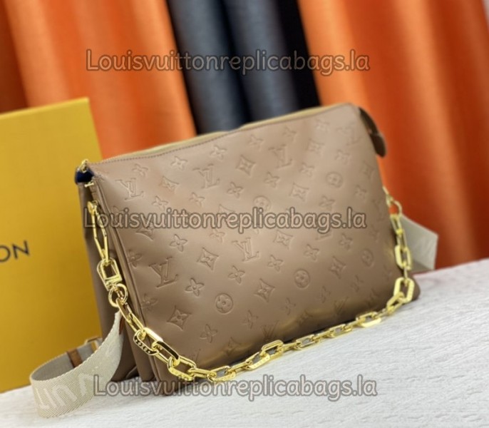 Louis Vuitton Coussin MM Bag In Taupe With Jacquard Strap - Image 2