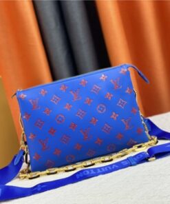 Louis Vuitton Coussin PM Bag In Blue And Red With Jacquard Strap