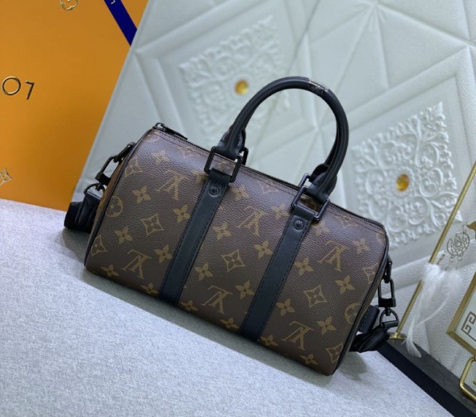 Louis Vuitton Monogram Canvas Keepall Bandouliere 25 In Black - Image 3