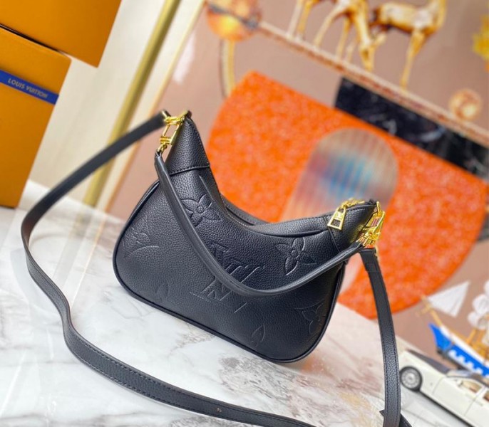 Louis Vuitton Monogram Empreinte Leather Bagatelle Mini Hobo In Black