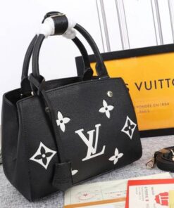 Alternative view of Fake Louis Vuitton Monogram Empreinte Montaigne BB Tote Bag In Black