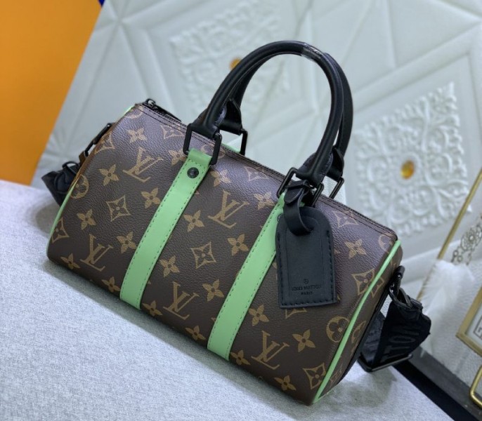 Louis Vuitton Monogram Macassar Canvas Keepall Bandouliere 25 In Minty Green - Image 2
