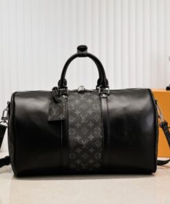 Louis Vuitton Taiga Leather Keepall Bandouliere 50 Travel Bag In Black
