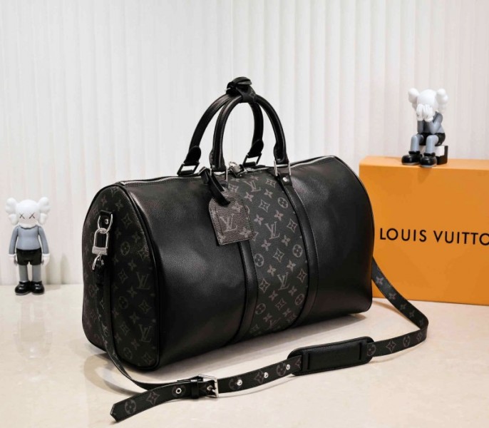 Louis Vuitton Taiga Leather Keepall Bandouliere 50 Travel Bag In Black - Image 2