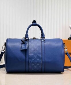 Louis Vuitton Taiga Leather Keepall Bandouliere 50 Travel Bag In Navy Blue