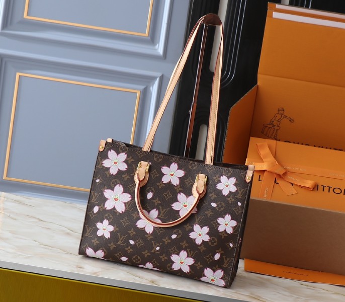 X TM Monogram Canvas Onthego MM With Cherry Blossom - Image 2