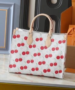 X TM Monogram Cherry Canvas Onthego MM In White Style 1