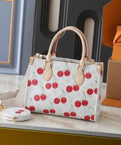 X TM Monogram Cherry Canvas Onthego PM In White
